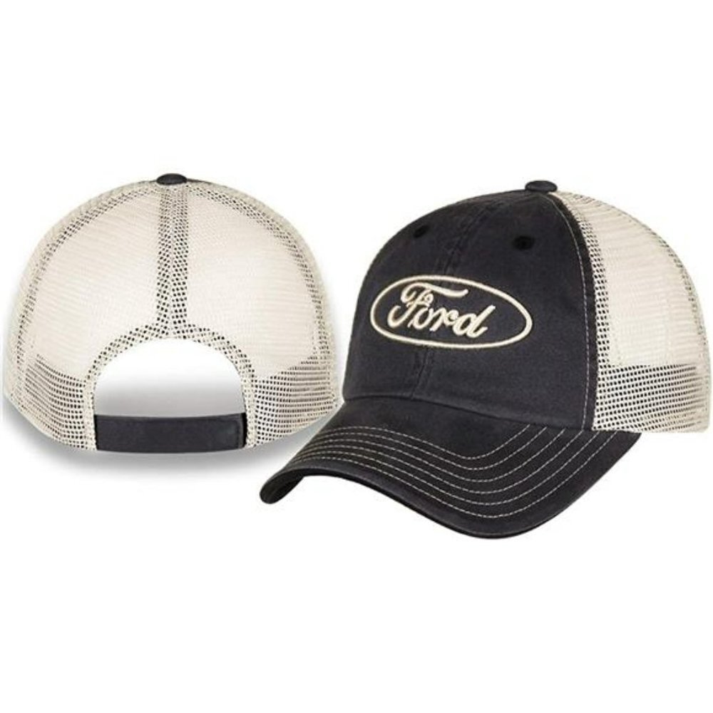 Trucker Hat Checkered Flag Ford Mesh Gray Unstructured Cap